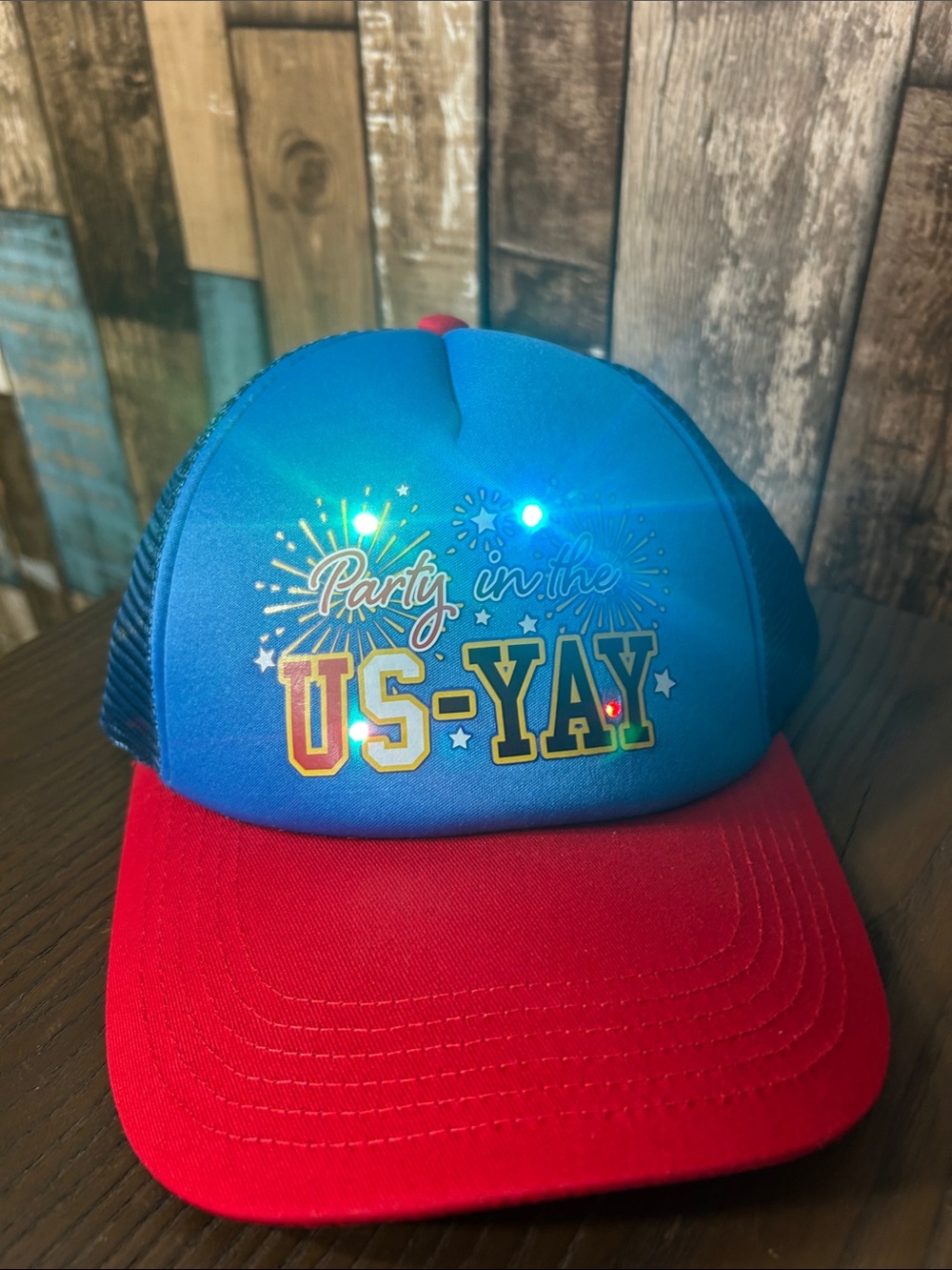 'Party in the US-YAY' light up Blue and Red Trucker Hat